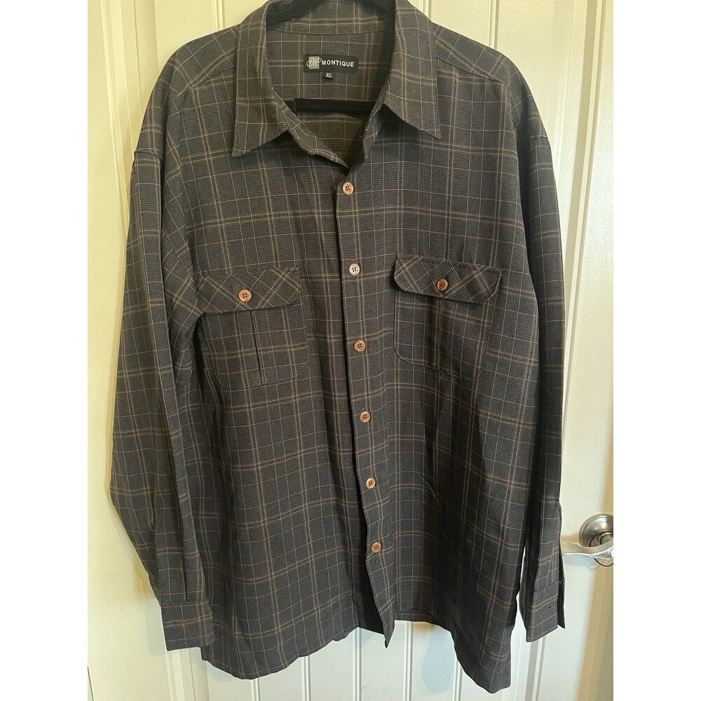 Montique Shirt Mens XL Green Plaid Long Sleeve Walking Suit Heavy Button Up NWOT